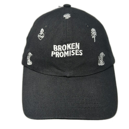 Broken Promises Baseball Cap Black One Size Roses Snakes Hearts Hat Strapback