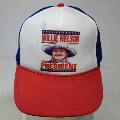 Willie Nelson For President Trucker Hat Red White Blue One Size Mesh Snapback