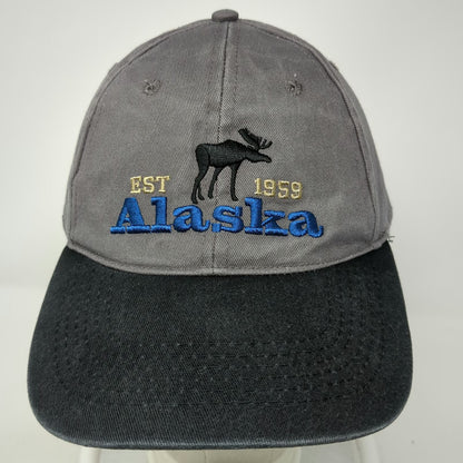 Baseball Cap Gray Black One Size Alaska Moose EST 1959 Embroidered Strapback Hat