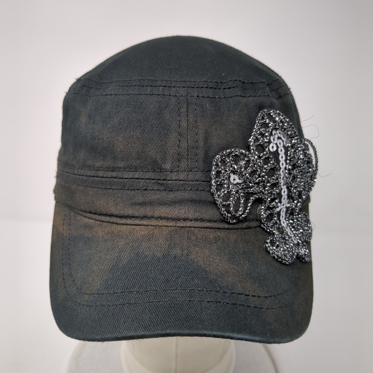 Unbranded Cadet Army Cap Black One Size Stretch Lightweight Sequin