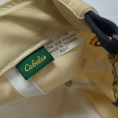 Cabela's 5 Panel Hat Beige Green Outdoor Gear Patch Strapback Cotton Vintage
