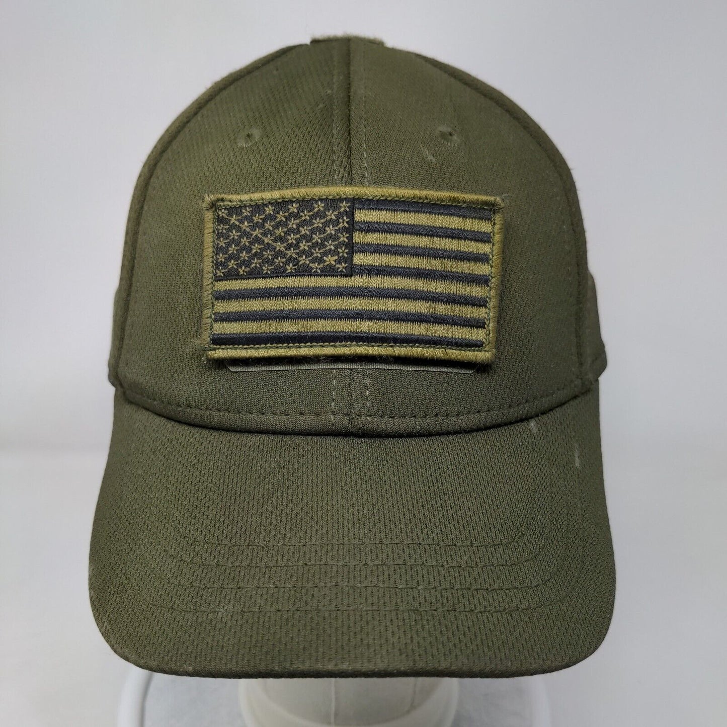 American Flag Fitted Hat Green S/M Patch Patriotic Vented Holes 6 Panel Condor