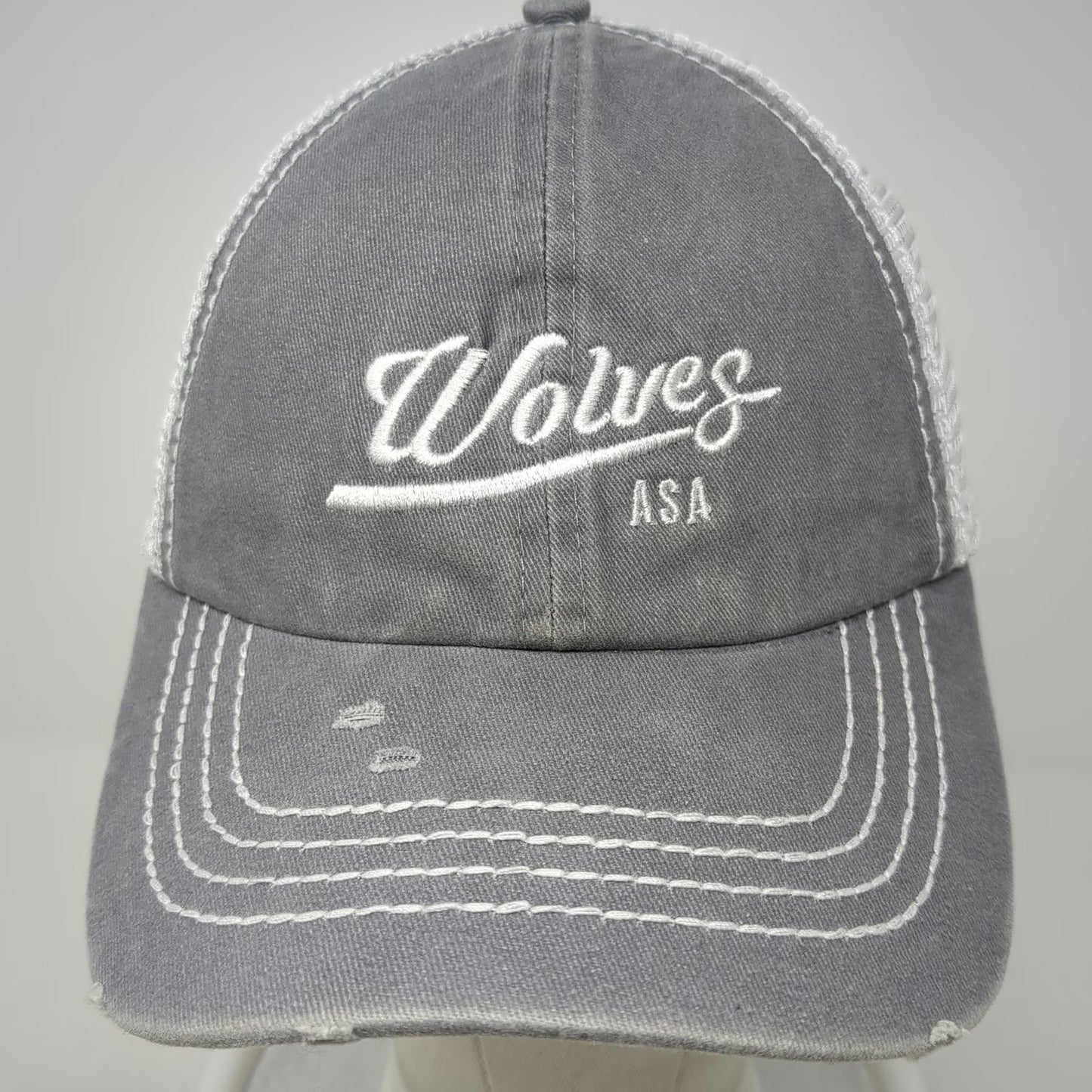 David and Young Trucker Hat Gray One Size Snapback Wolves ASA Mesh Distressed