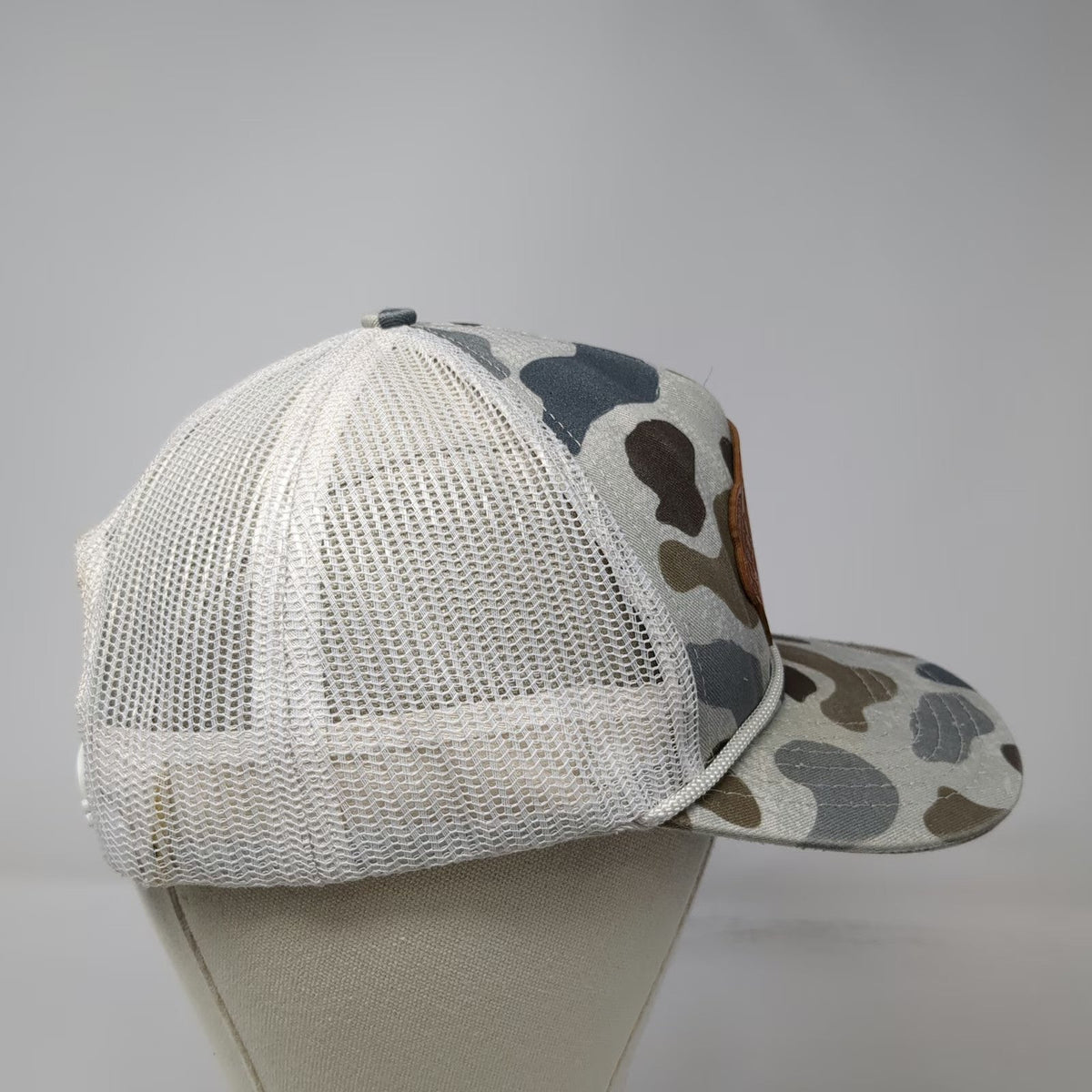 Bass Pro Shops Trucker Hat Gray One Size Made in USA Camo Mesh Snapback Rope