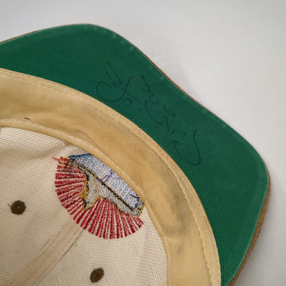 KC Baseball Cap Beige Brown Suede Brim Slideback Hat Embroidered Cat Pyramid