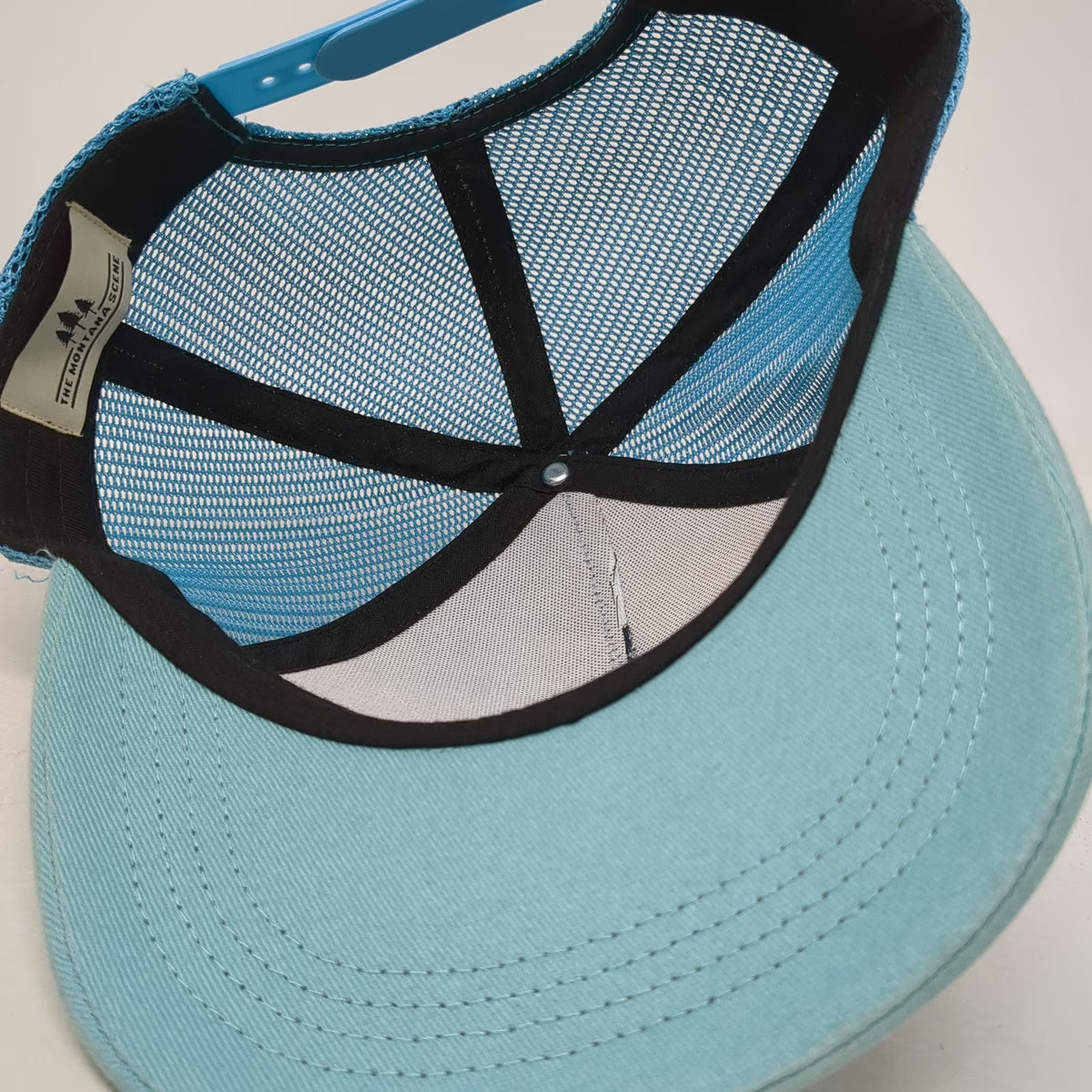 The Montana Scene Trucker Hat Blue One Size Sunset Tree Graphic Mesh Snapback
