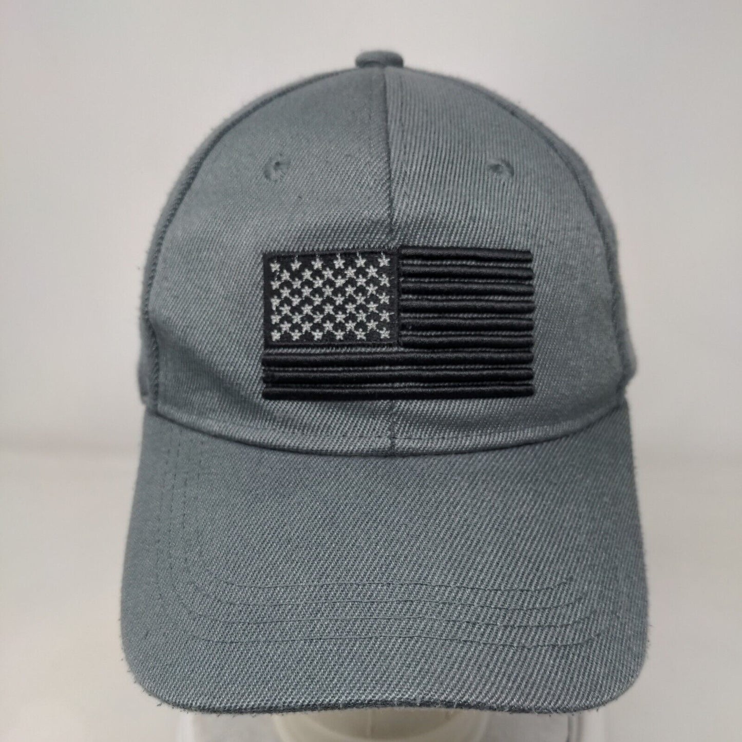 American Flag Slideback Hat Gray One Size Embroidered Solid 6 Panel