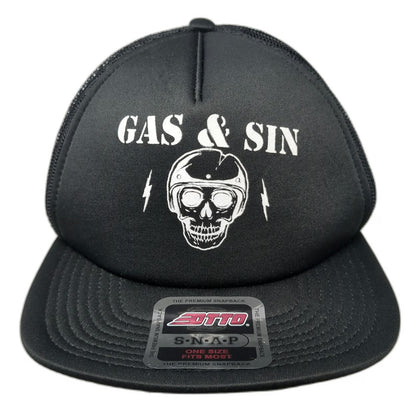 Otto Trucker Hat Black One Size Gas & Sin Skull Helmet Scum Underbrim Snapback