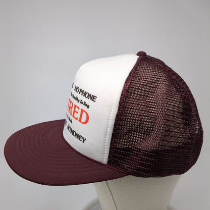 Retired No Money Snapback Rope Trucker Hat Red One Size Mesh Back