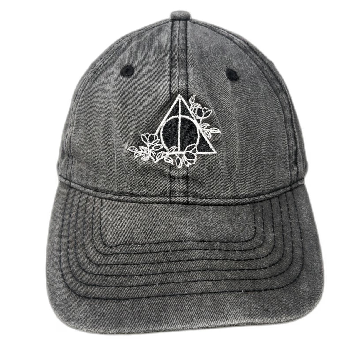 Harry Potter Baseball Cap Gray One Size Floral Deathly Hallows Washed Cotton Hat