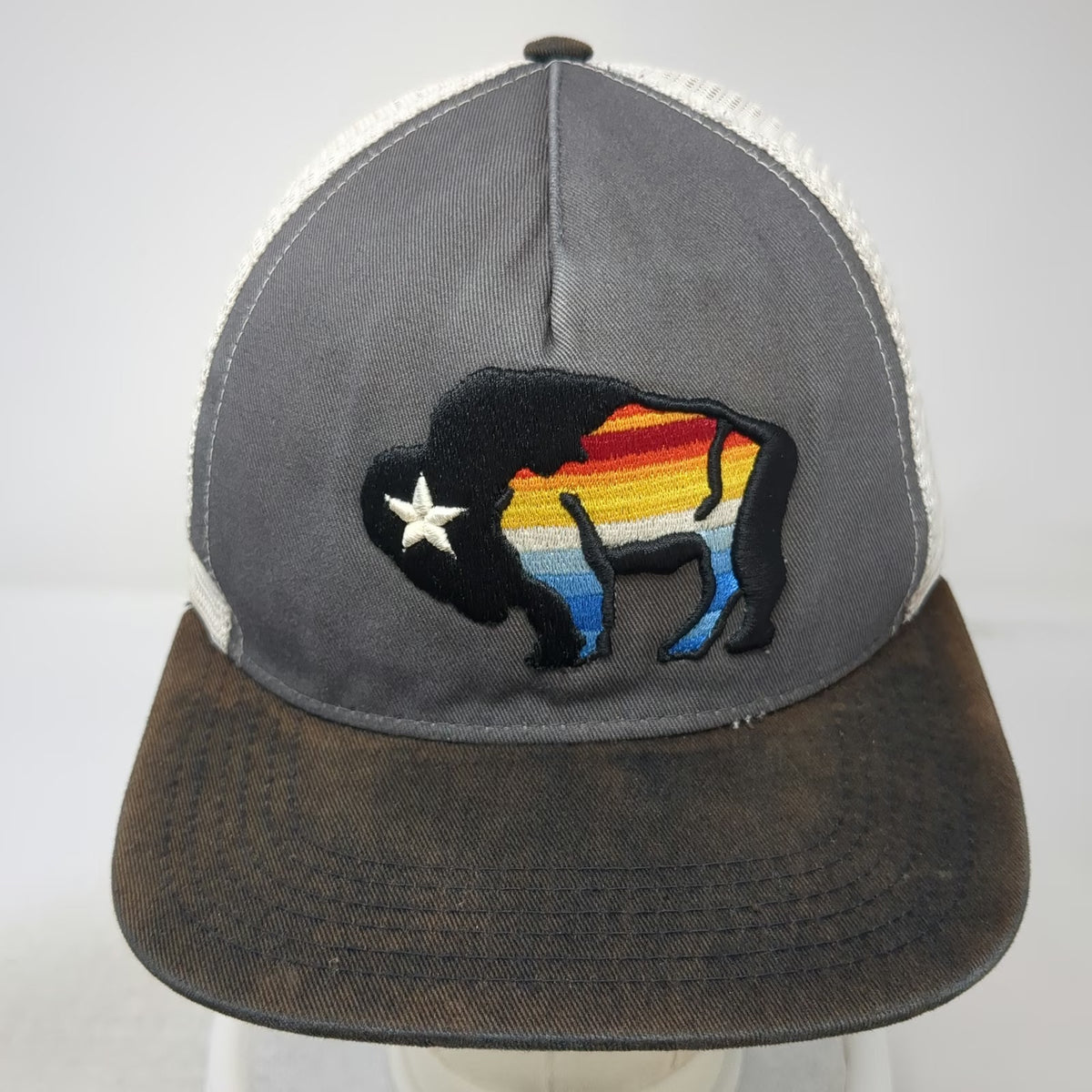 Hooey American Made Cap Co Buffalo Star Gray Brown One Size Trucker Hat Snapback