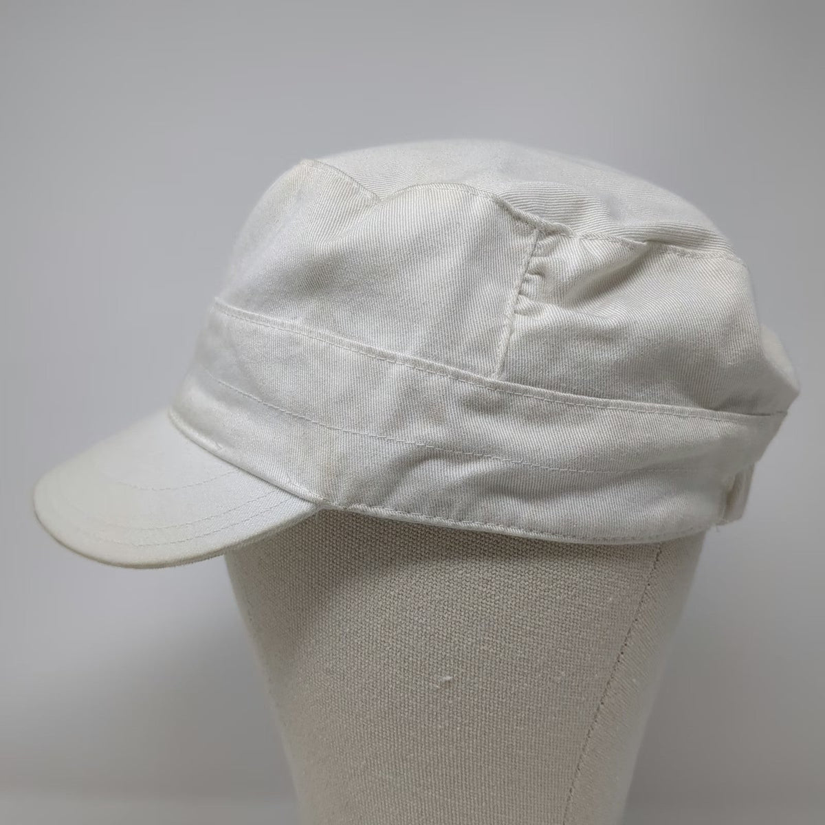 White Army Cap One Size Elastic Back Cotton Cadet Hat Plain Solid Flat Top