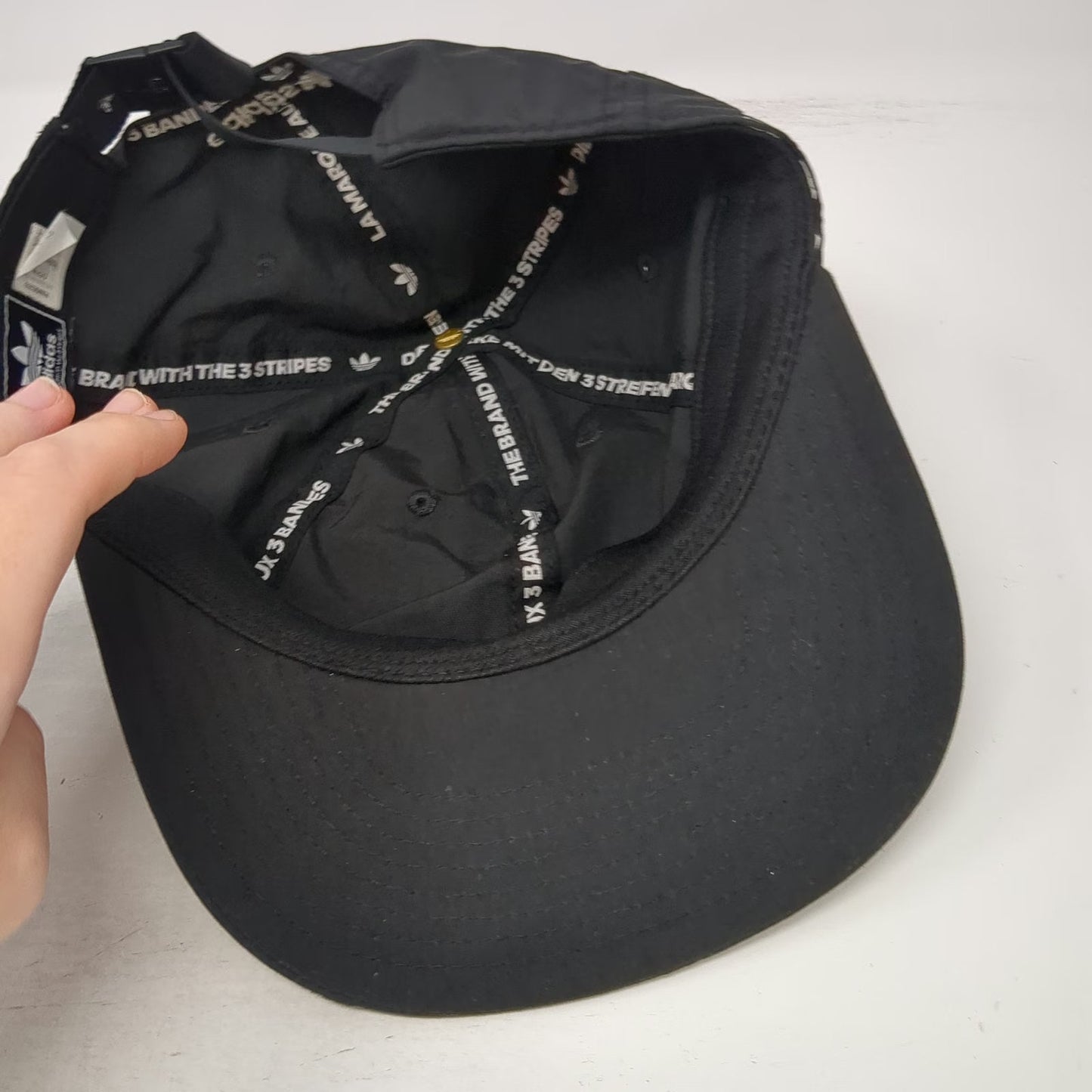 Adidas Black One Size Baseball Cap Nylon Hat Multiple Trefoil Logos 3 Stripes