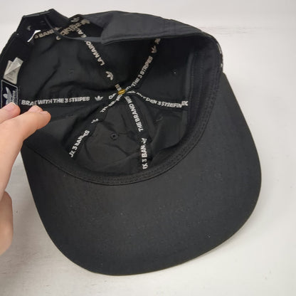 Adidas Black One Size Baseball Cap Nylon Hat Multiple Trefoil Logos 3 Stripes