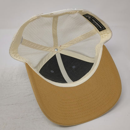 Richardson Trucker Hat Gray Brown Beige L Mesh Snapback Tooled Leather Patch 115