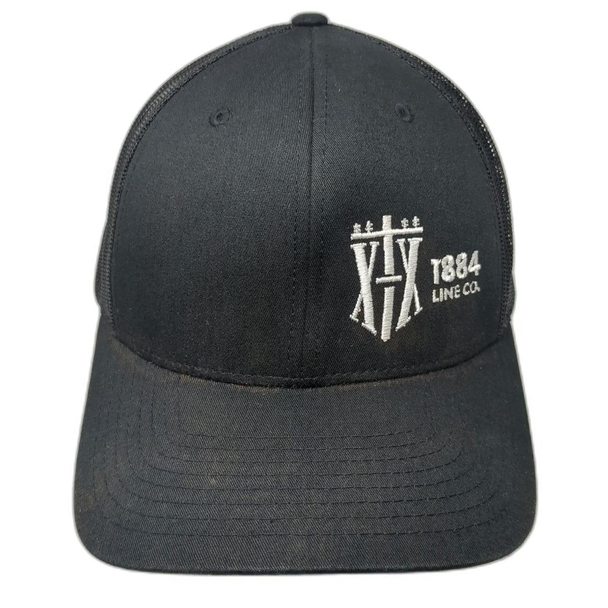 Richardson Trucker Hat Black OSFM 1884 Line Co Logo Mesh Back Snapback 112 hat