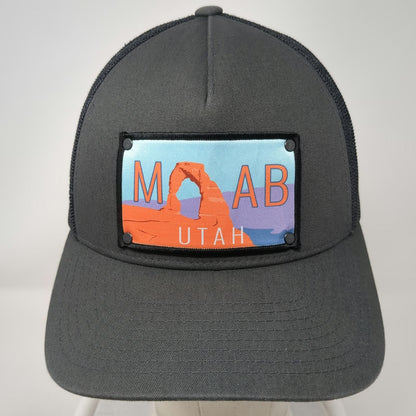 Stryder Trucker Hat Gray One Size Moab Utah Delicate Arch Patch Snapback Mesh