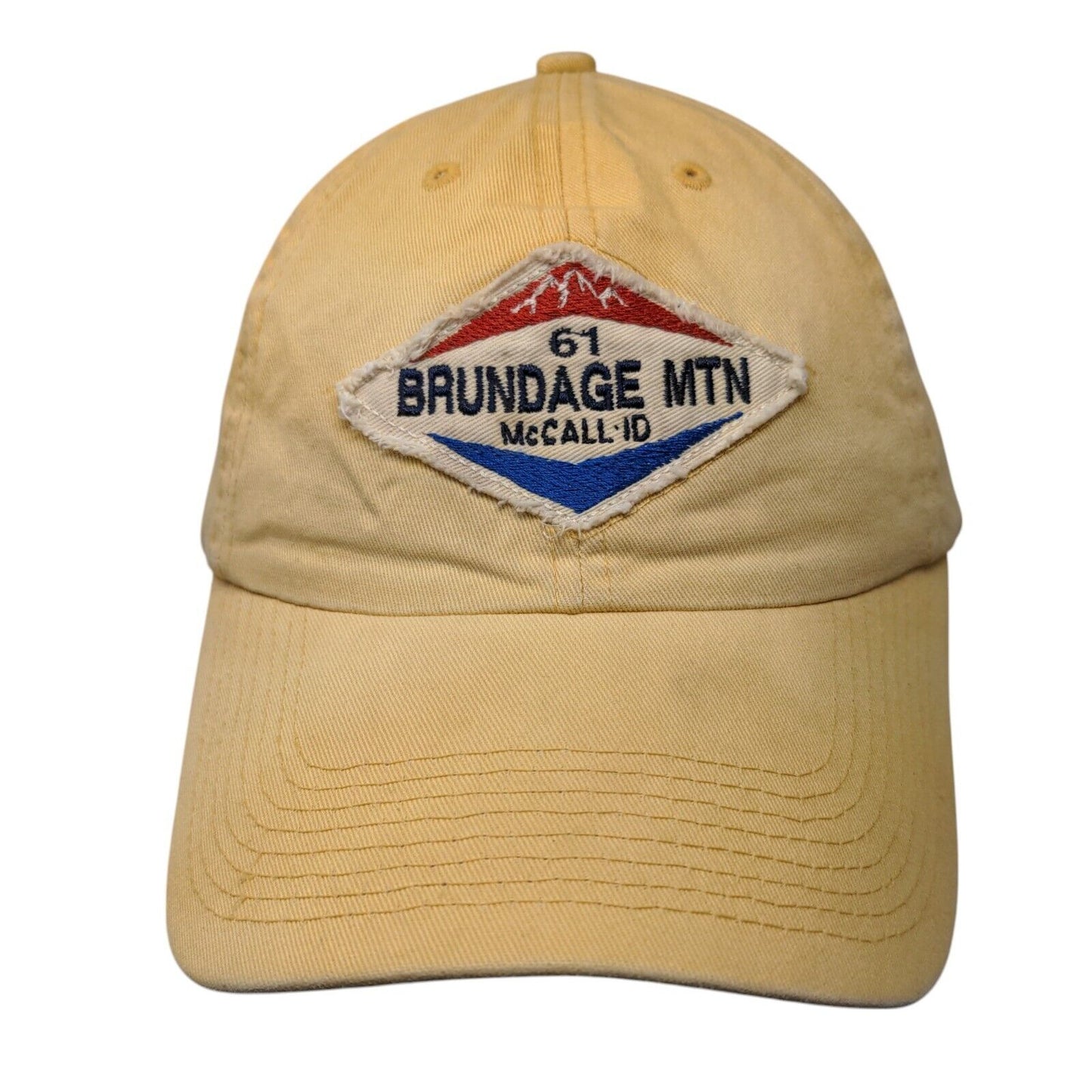 Brundage Mtn McCall ID Slideback Hat Yellow OSFA Adjustable Blue 84