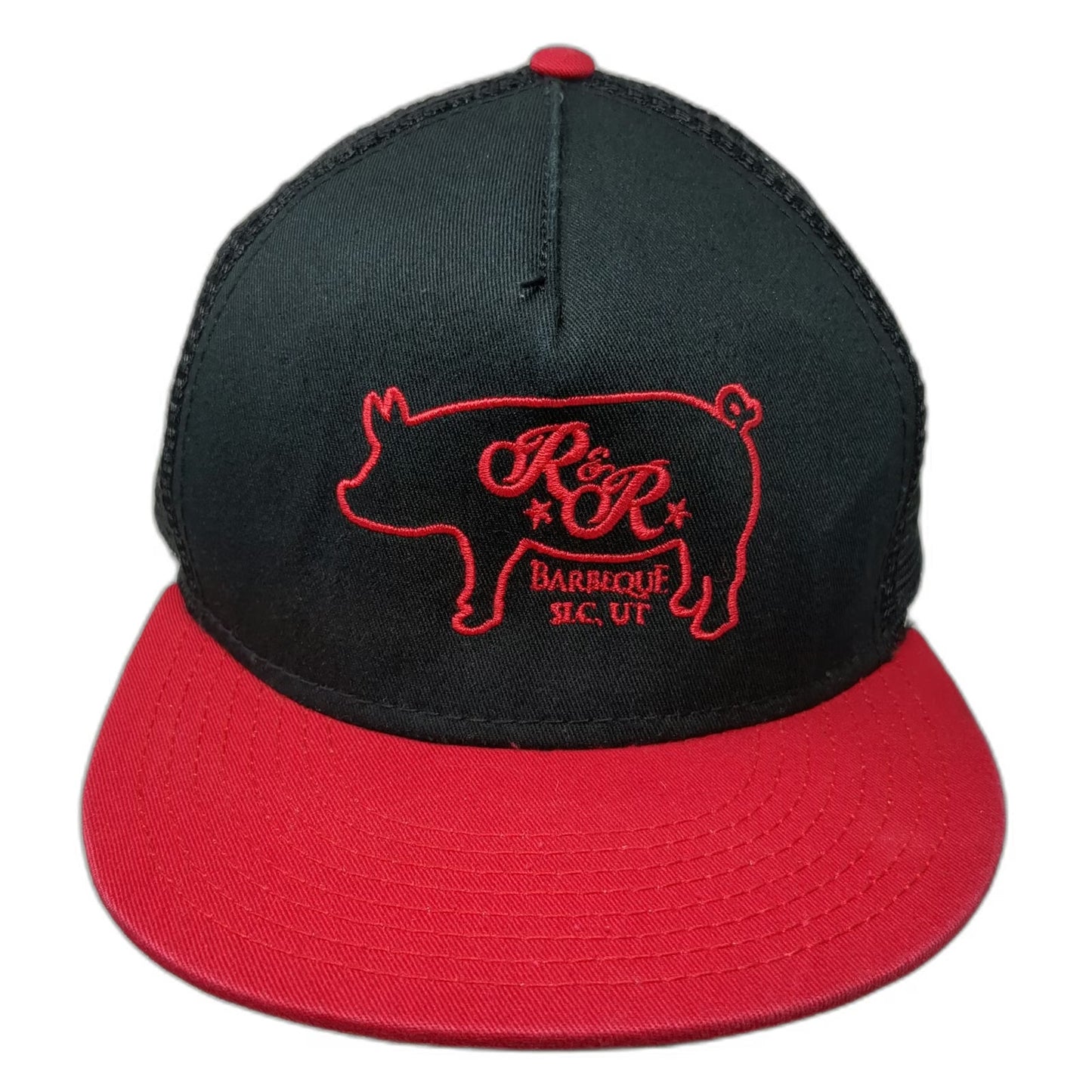 Otto Trucker Hat Black Red One Size R&R Barbeque SLC UT Pig Mesh Snapback