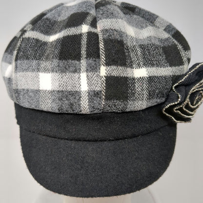 Angela & William Newsboy Cap Gray Black White One Size Wool Blend Flower Hat