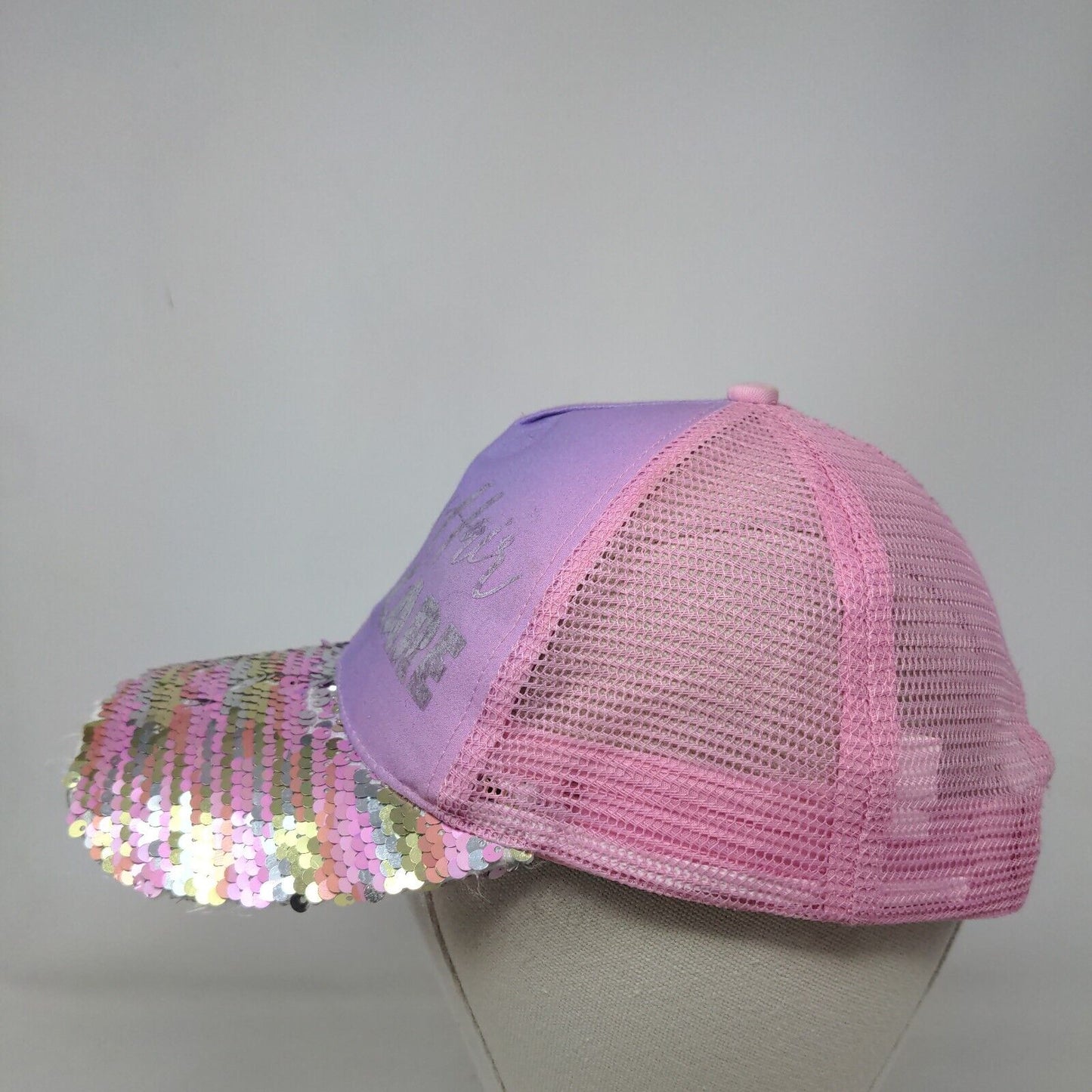Rainbow Hair Don't Care Snapback Mesh Back Trucker Hat Multi One Size Sequin
