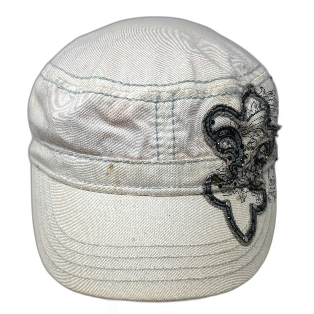 BKE Army Cap White One Size Ornate Graphic Rhinestones Pink Lining Strapback Hat