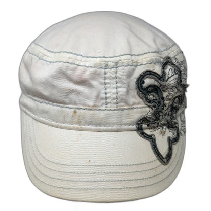 BKE Army Cap White One Size Ornate Graphic Rhinestones Pink Lining Strapback Hat