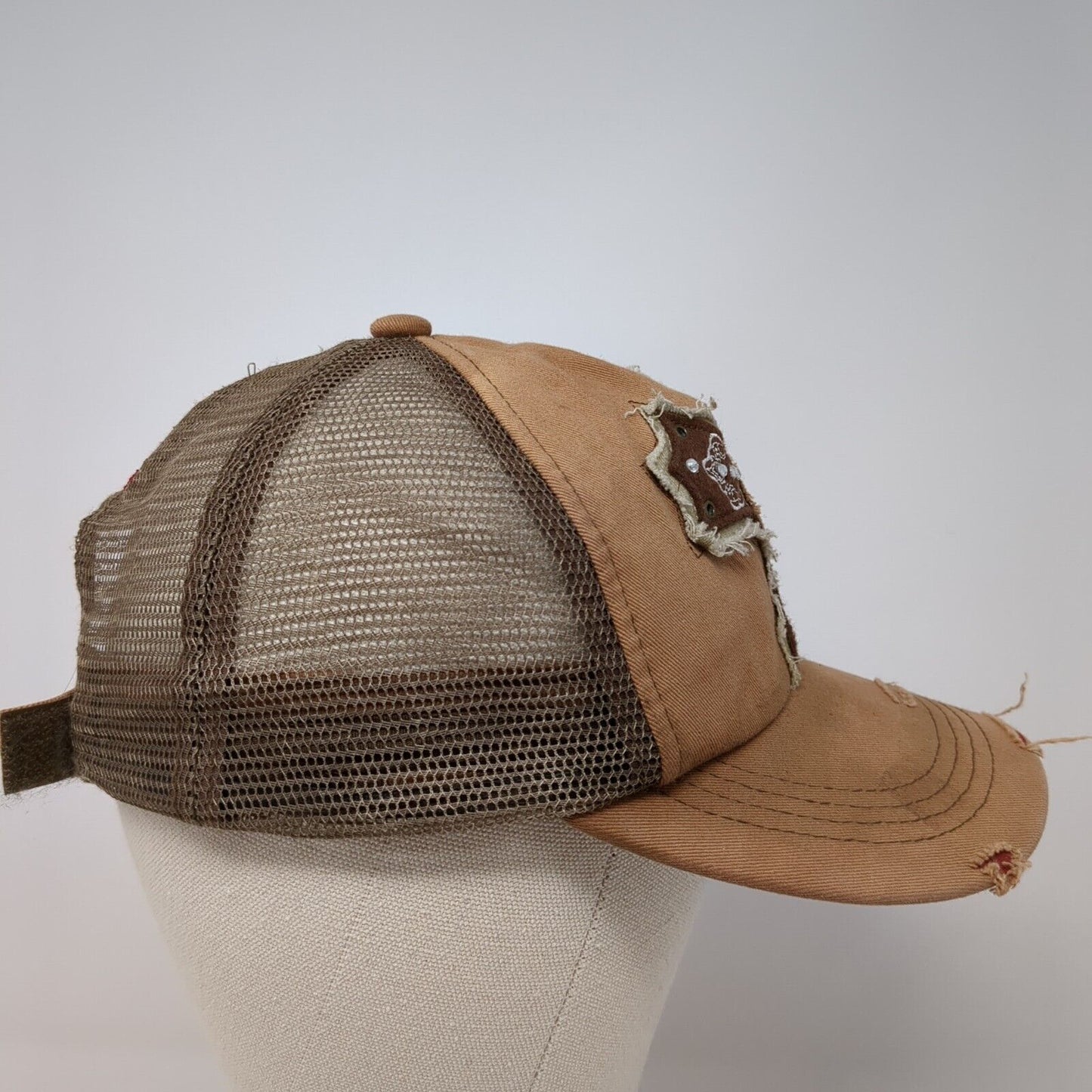 Explus Cross Strapback Trucker Hat Brown OS Adjustable Mesh Back Distressed