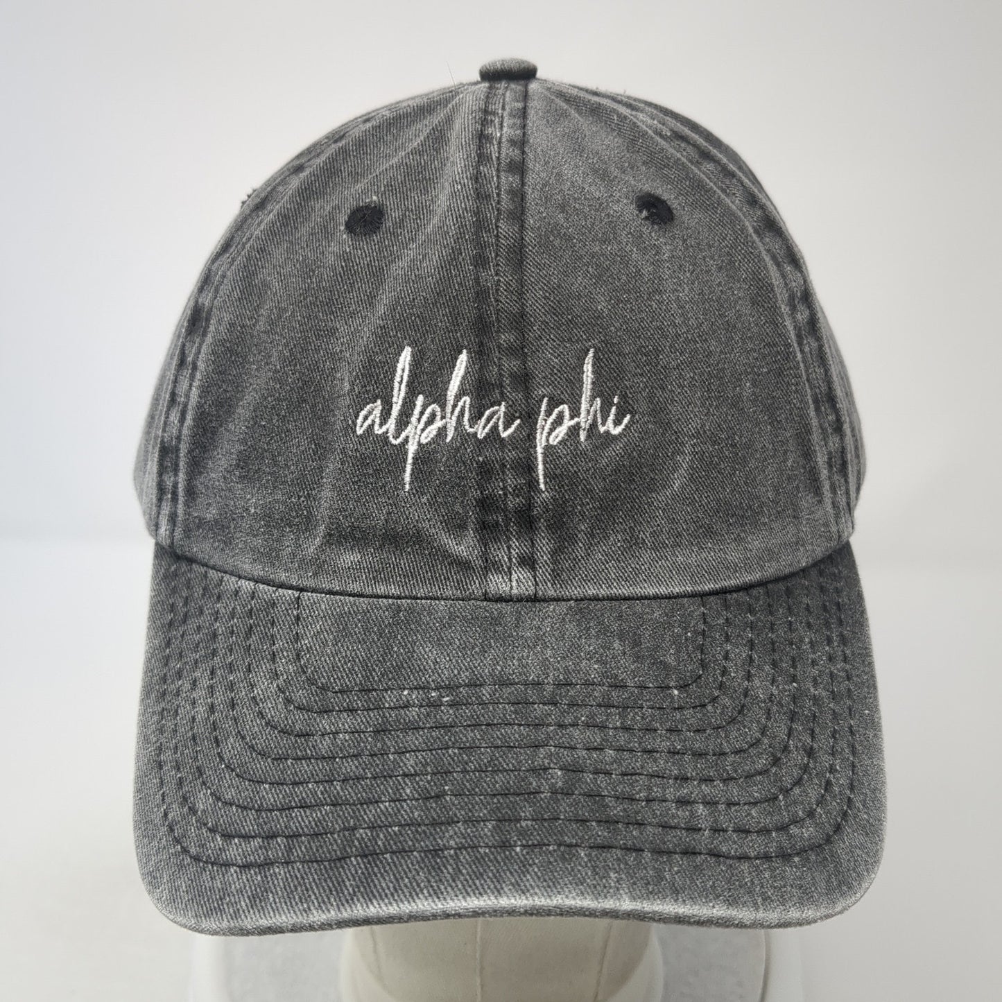 Alpha Phi Slideback Baseball Cap Gray One Size Adjustable Embroidered Dalix