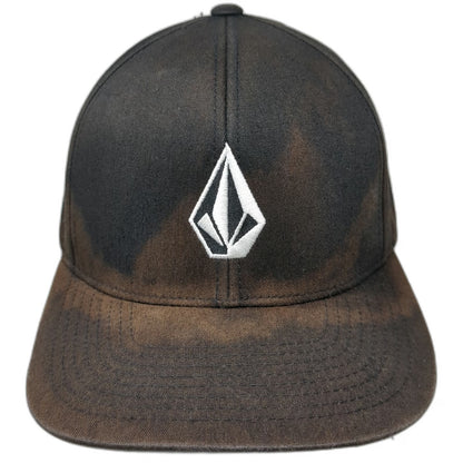Volcom Snapback Black Brown One Size Stone Logo Bleach Wash Structured Hat Surf