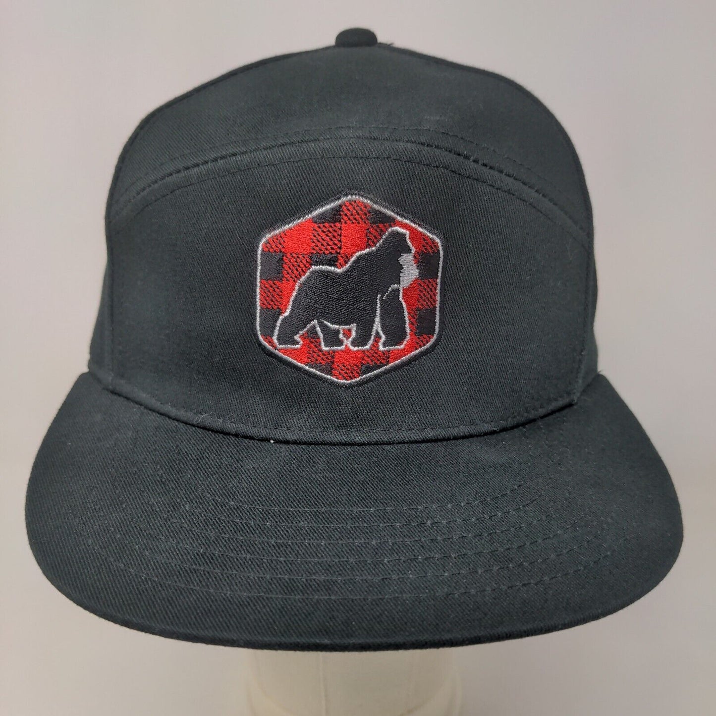 Unbranded Men's Snapback Hat Black Embroidered Gorilla Plaid Logo Cotton