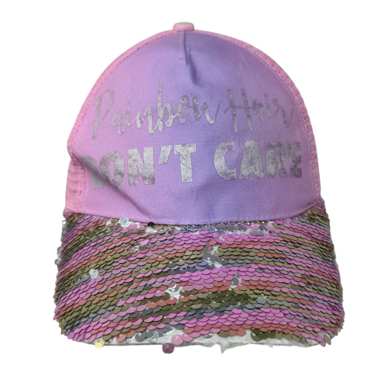 Rainbow Hair Don't Care Snapback Mesh Back Trucker Hat Multi One Size Sequin