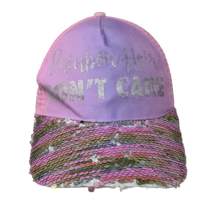 Rainbow Hair Don't Care Snapback Mesh Back Trucker Hat Multi One Size Sequin