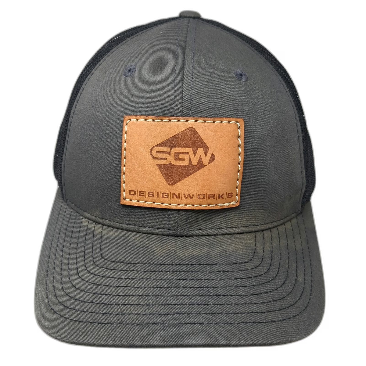 Richardson Trucker Hat Gray One Size Mesh Back Snapback SGW Designworks Leather
