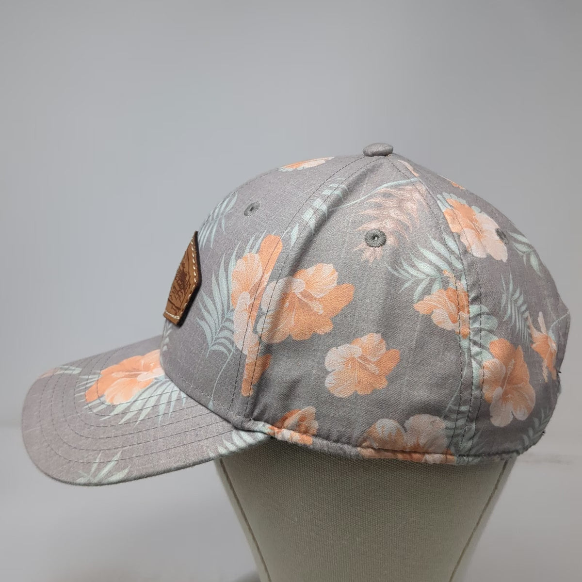Sportsman Gray Floral Tropical Print Leather Patch Baseball Cap One Size Hat