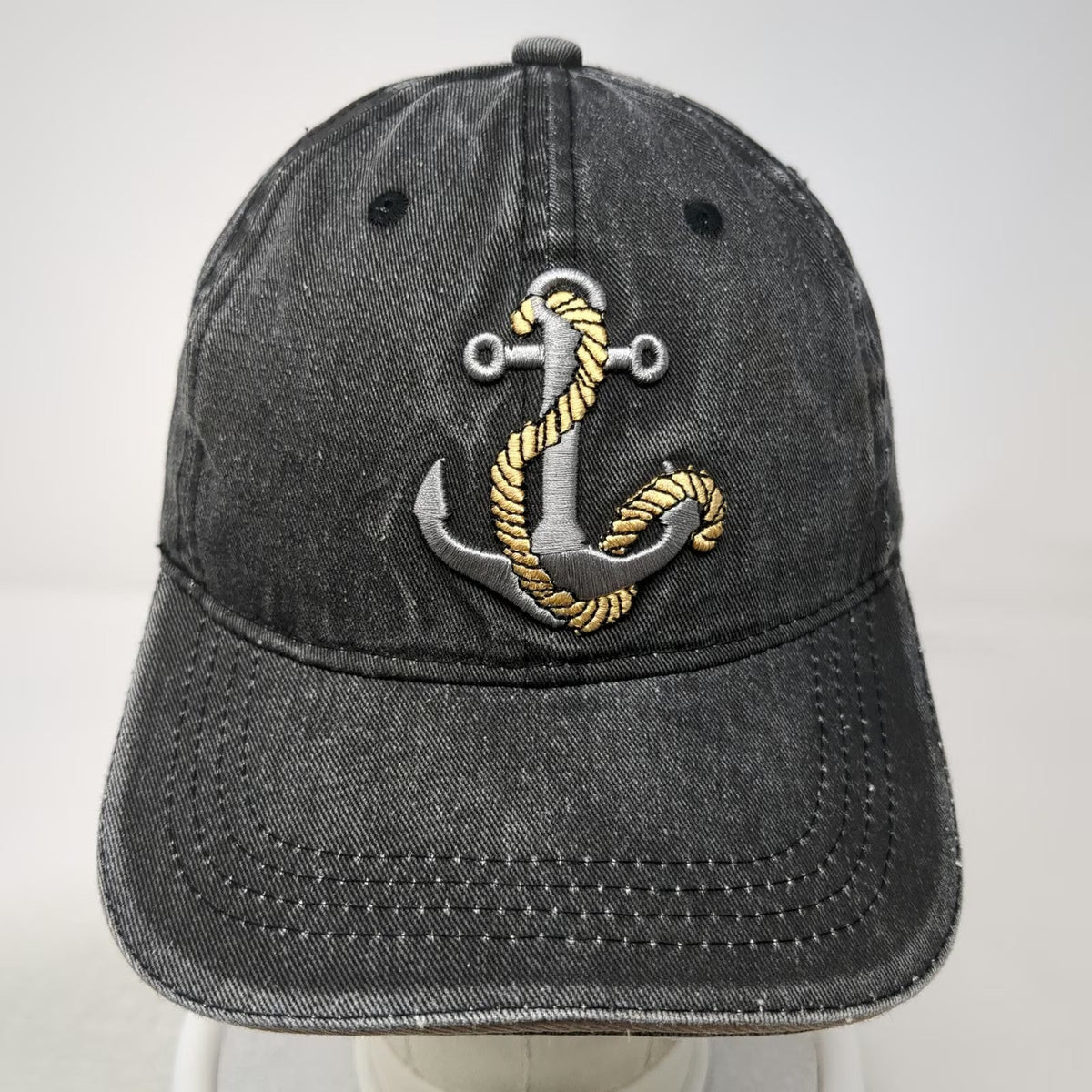 Gray Baseball Cap One Size Embroidered Anchor Nautical Distressed Adjustable Hat