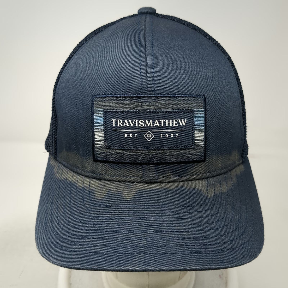 TravisMathew Baseball Cap Blue XL Mesh Back Flexfit Logo Patch Structured Hat
