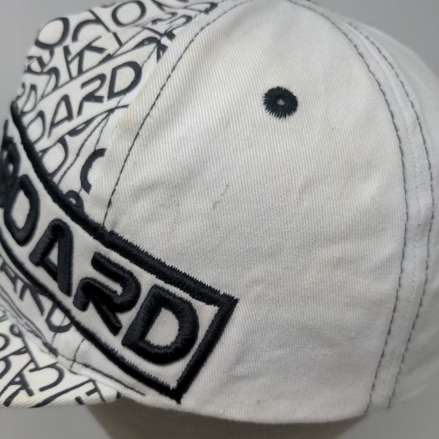 Rockboard Men's Strapback Hat White Black Embroidered All Over Print Logo Cotton