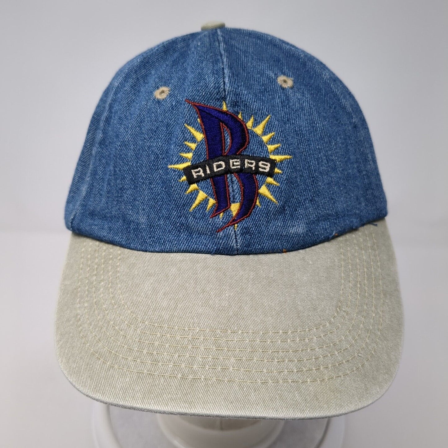 Riders Slideback Hat Blue One Size Adjustable Colorblock Denim 6 Panel
