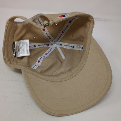 Champion 5 Panel Beige One Size Hat Cotton Slideback Script Logo Embroidered