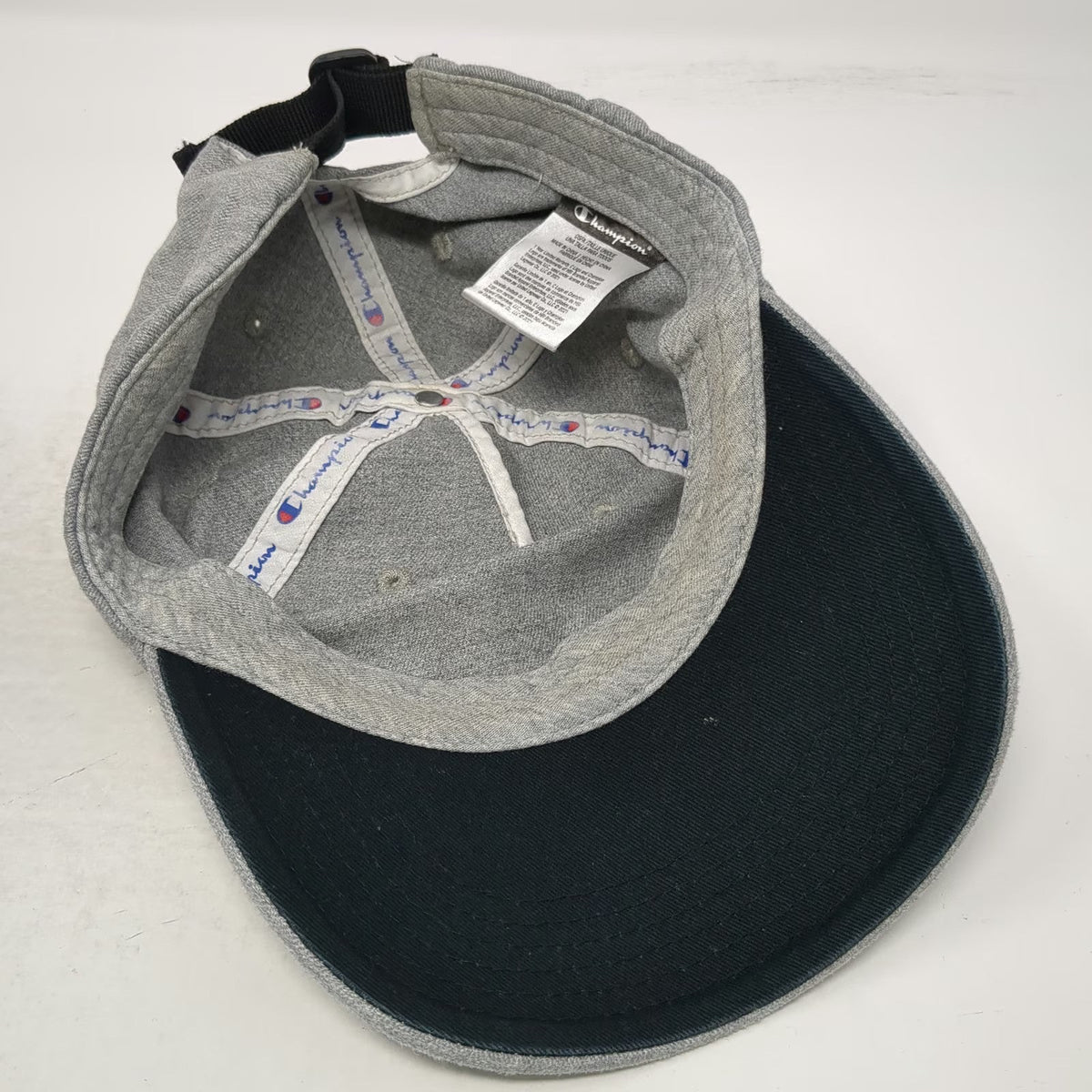 Champion 5 Panel Gray Hat One Size Jersey Fabric Script Logo Slideback C Logo