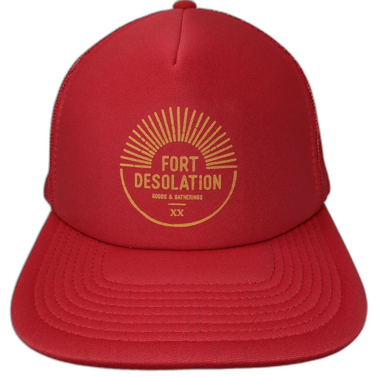 Otto Trucker Hat Red One Size Fort Desolation Goods Gatherings Mesh Snapback
