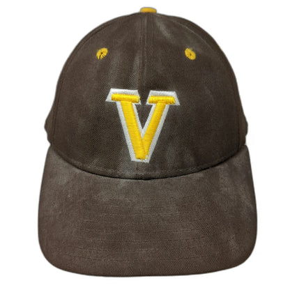 DeLONG Baseball Cap Brown Yellow White 7 1/2 Fitted Made in USA Letter V Hat
