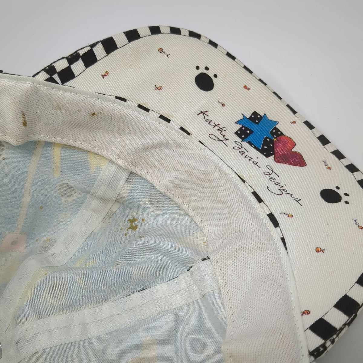 Kathy Davis Designs Baseball Cap Blue White One Size Cats Checkerboard Hat