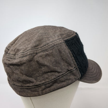 Globalone Brown Army Cap L XL Knit Front Herringbone Pattern Stretch Fit Hat