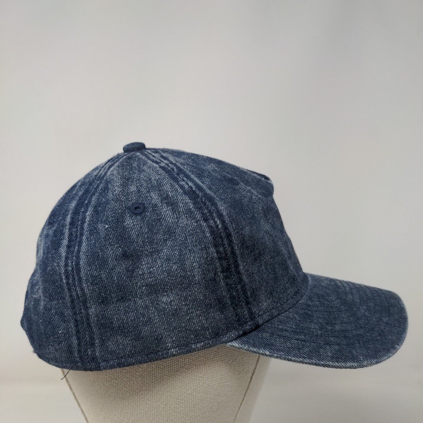 No Boundaries Snapback Hat Blue One Size Adjustable Vented Holes Denim Blank