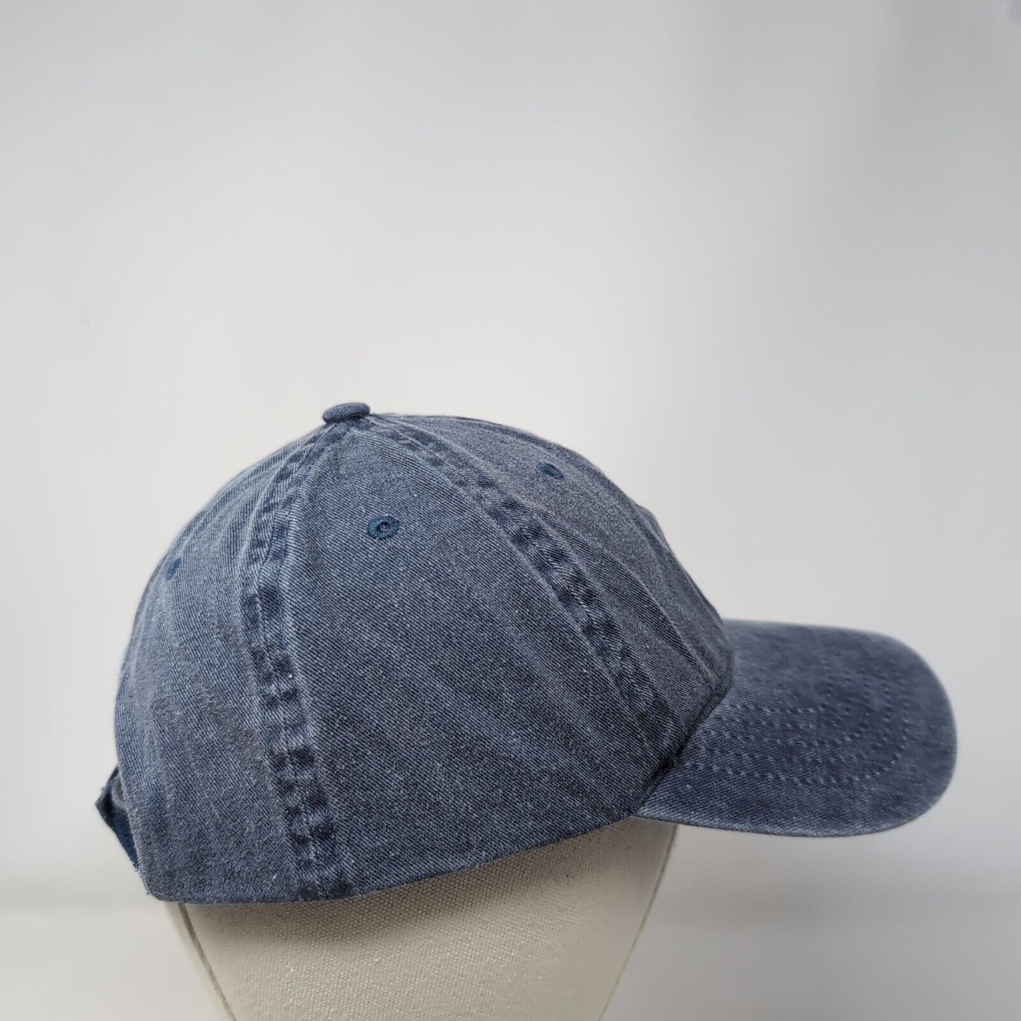Unbranded Strapback Hat Blue OSFM Adjustable Vented Holes 6 Panel Denim Blank