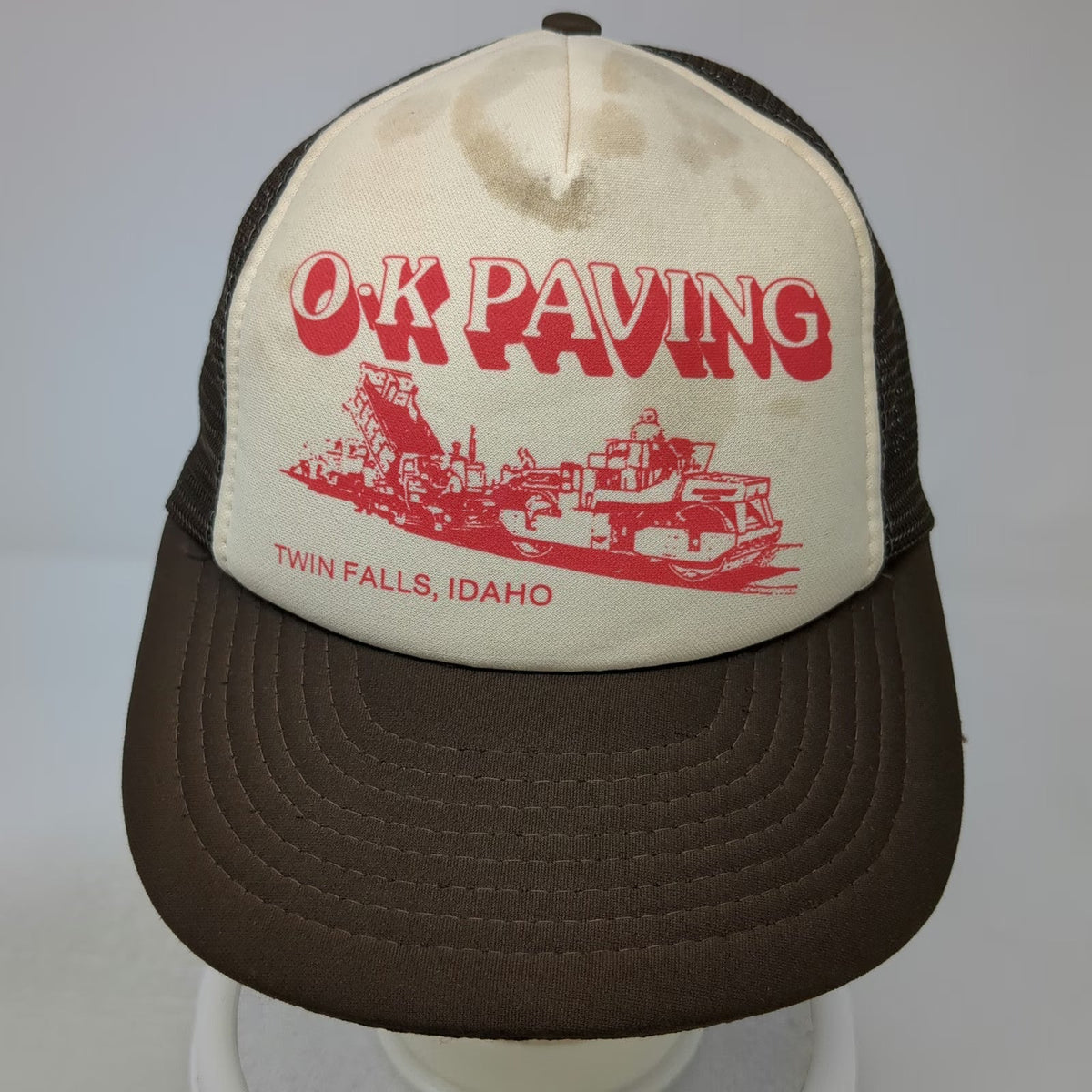 Designer Award Trucker Hat Brown One Size OK Paving Twin Falls Idaho Snapback