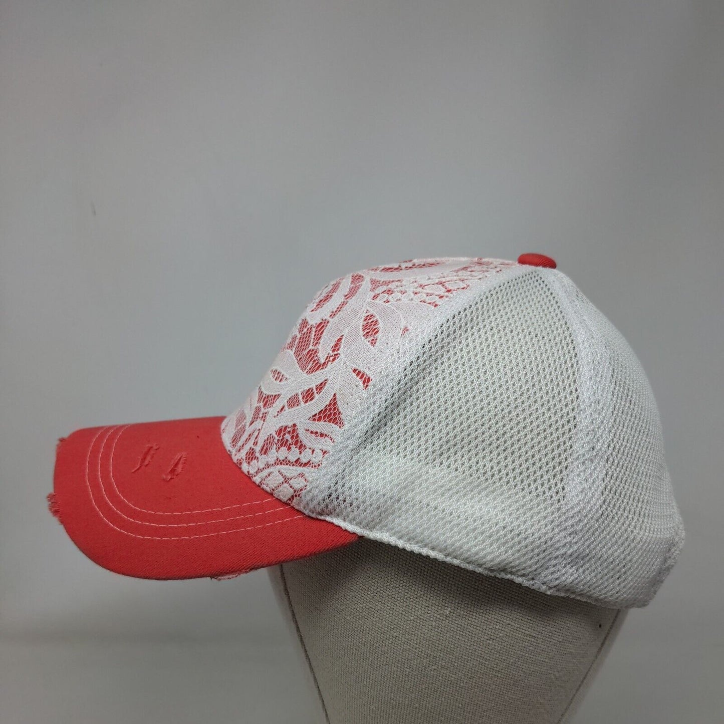 Unbranded Snapback Trucker Hat Multicolor OS Mesh Back Lace Trim Distressed