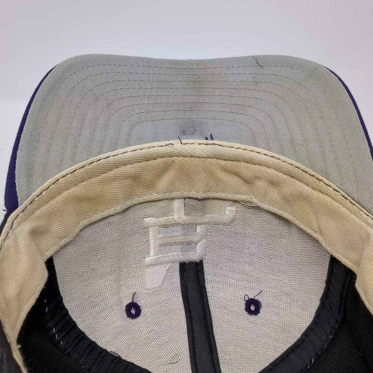 New Era Black Purple BC Interlocking Logo Fitted Cap Hat Size 7 1/8 Made in USA